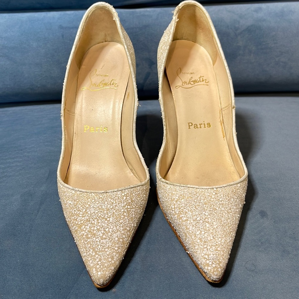 Christian Louboutin Gold Glitter Pigalle Follies Heels Size 37